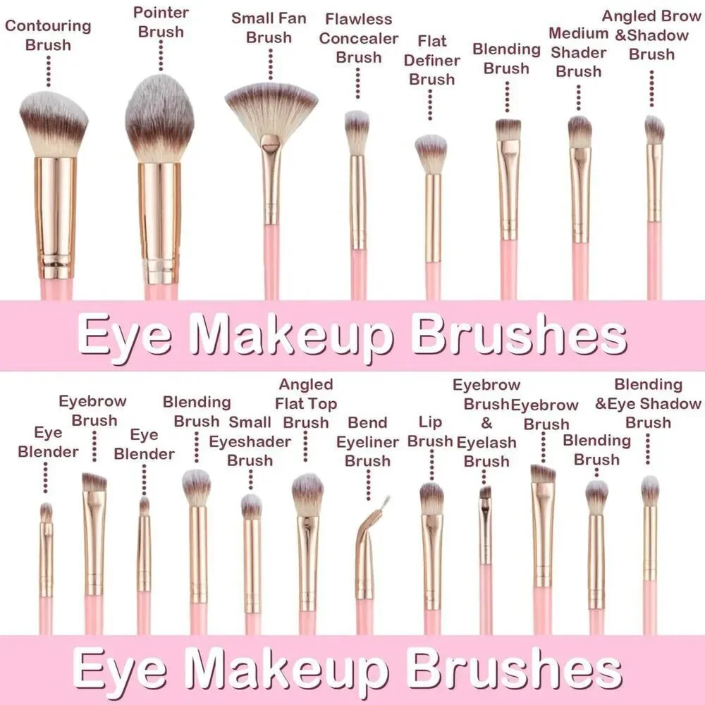 48Pieces Pink Professional Premium Synthetic Make up Brushes With Makeup Sponge